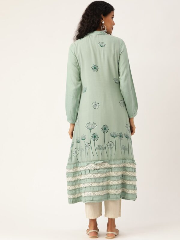 Moda Rapido Women Green Floral Printed Layered A-Line Kurta