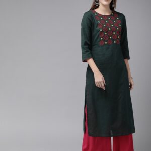 Anouk Women Green Yoke Design Straight Kurta