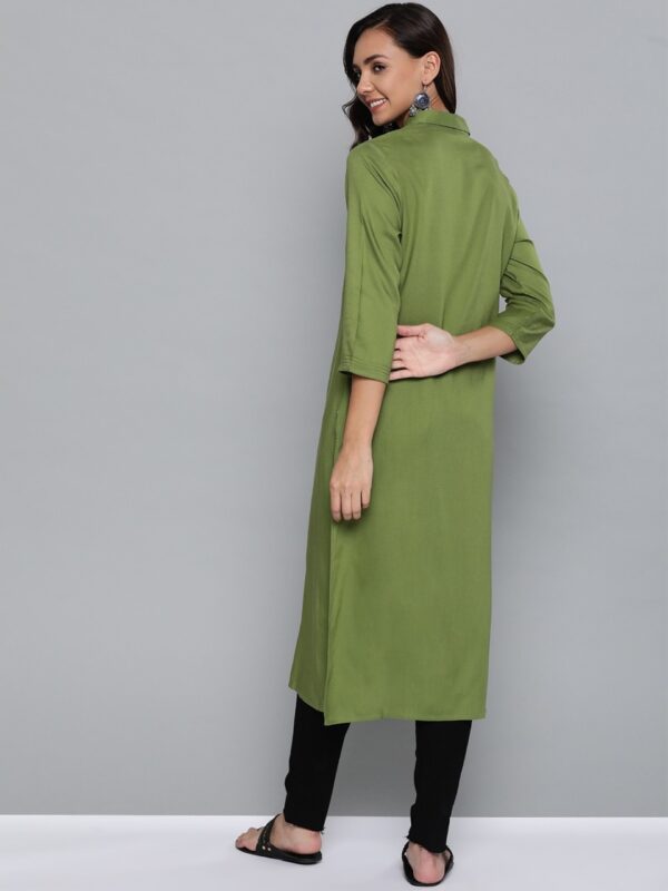 HERE&NOW Women Green Solid Straight Kurta