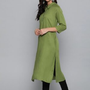 HERE&NOW Women Green Solid Straight Kurta