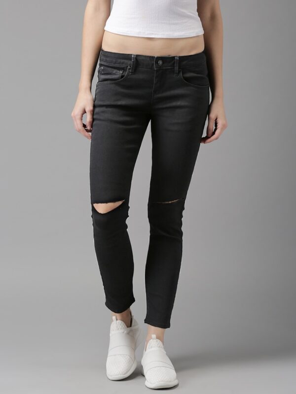 HERE&NOW Women Cropped Mid-Rise Skinny Fit Slash Knee Stretchable Jeans