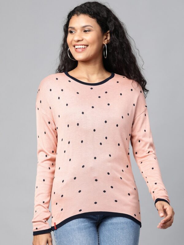 Levis Women Navy & Peach-Coloured Printed Reversible Top