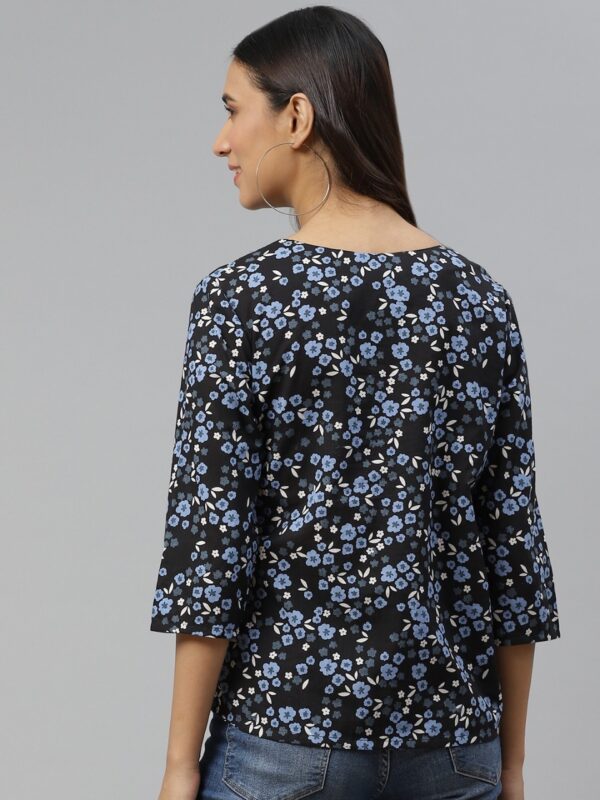 HERE&NOW Floral Tie-Up Neck Pure Cotton Empire Top