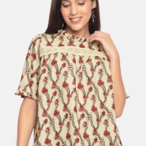 HERE&NOW Women Beige Printed Top