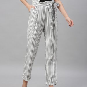 HERE&NOW Women Regular Fit Striped Regular Trousers