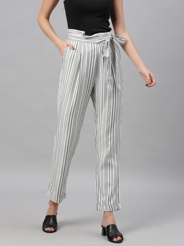 HERE&NOW Women Regular Fit Striped Regular Trousers