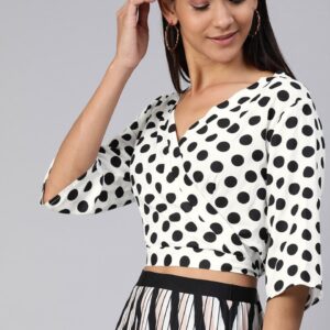 HERE&NOW Women Printed Wrap Crop Top with Back Tie-Up Detail