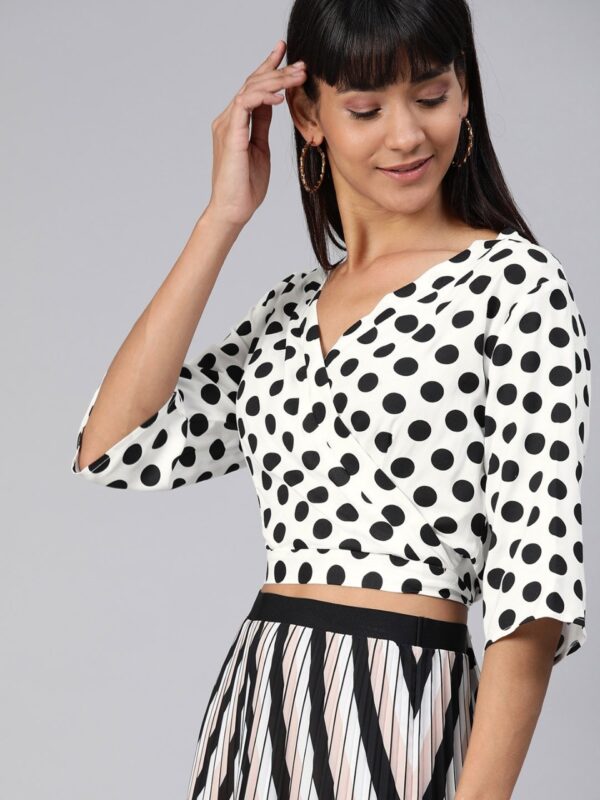 HERE&NOW Women Printed Wrap Crop Top with Back Tie-Up Detail