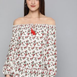 HERE&NOW Women Floral Print Bardot Top