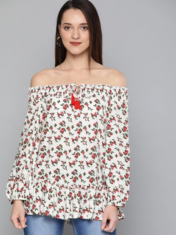 HERE&NOW Women Floral Print Bardot Top