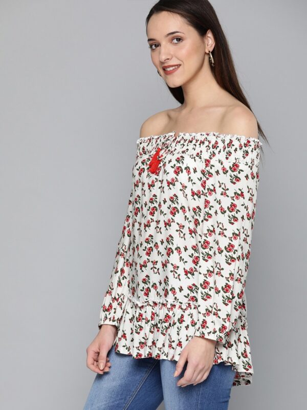 HERE&NOW Women Floral Print Bardot Top