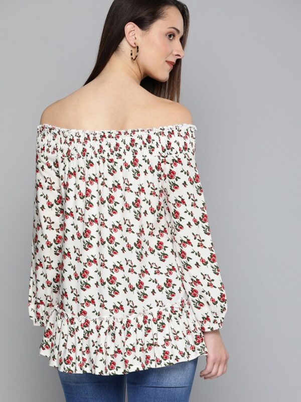 HERE&NOW Women Floral Print Bardot Top