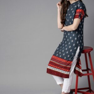 HERE&NOW Geometric Printed Viscose Kurta