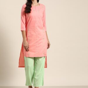 Moda Rapido Women  Pure Cotton Embroidered High-Low Straight Kurta