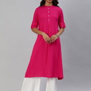 Anouk Women Pink Solid A-Line Kurta