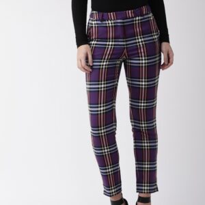 Marks & Spencer Women Slim Fit Checked Regular Trousers