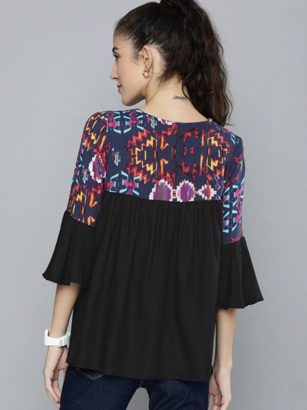 HERE&NOW Abstract Printed Bell Sleeves A-Line Top