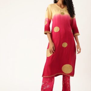 Moda Rapido Women Pink & Beige Printed Kurta With Palazzos