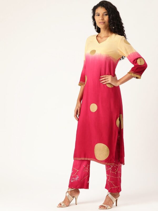 Moda Rapido Women Pink & Beige Printed Kurta With Palazzos