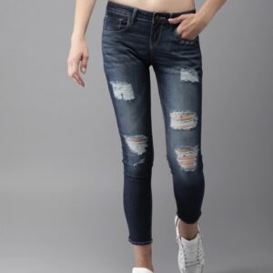 HERE&NOW Women Skinny Fit Mid-Rise Mildly Distressed Stretchable Ankle Length Jeans