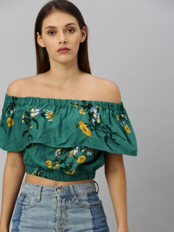 HERE&NOW Women Floral Printed Layered Cropped Bardot Top