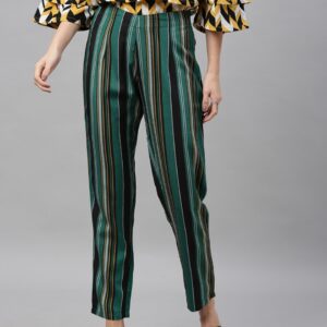 HERE&NOW Women Regular Fit Striped Regular Trousers