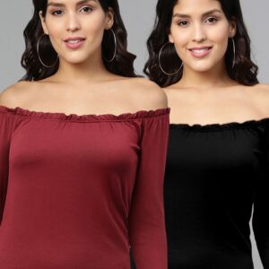 DOROTHY PERKINS Women Pack of 2 Solid Petite Bardot Top