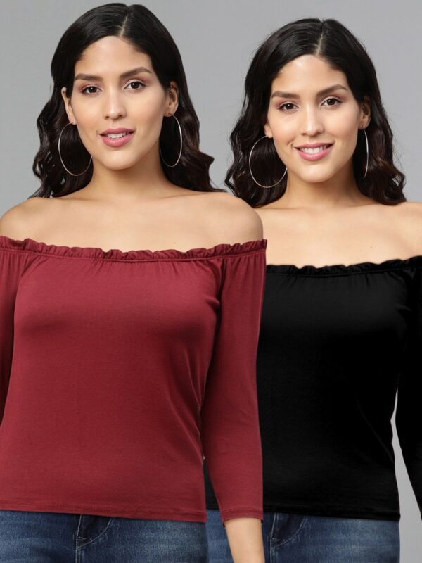 DOROTHY PERKINS Women Pack of 2 Solid Petite Bardot Top