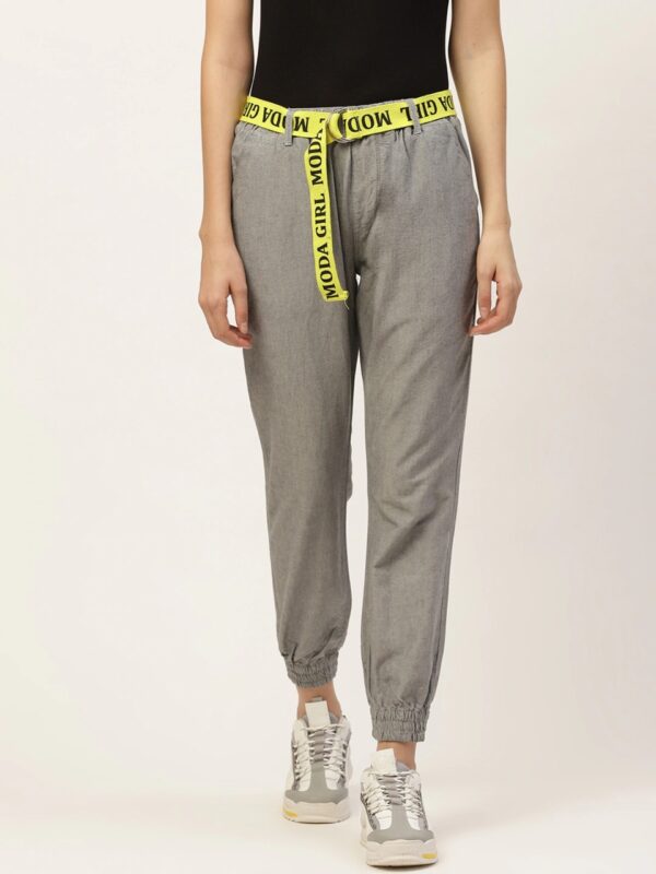 Moda Rapido Women Grey Joggers & Belt