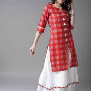 HERE&NOW Women Red & White Printed Kurta with Palazzos