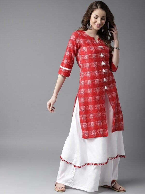 HERE&NOW Women Red & White Printed Kurta with Palazzos