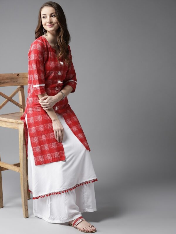 HERE&NOW Women Red & White Printed Kurta with Palazzos