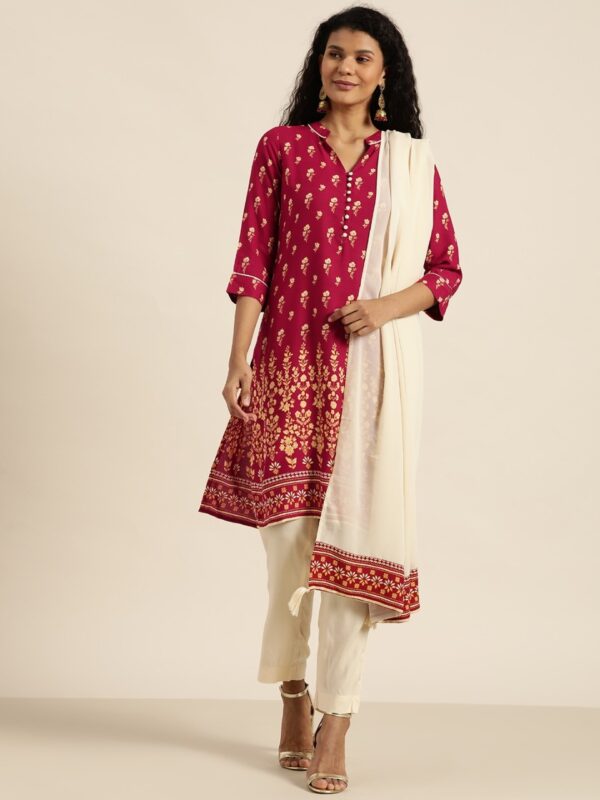 all about you Women Printed Kurta with Trousers & Dupatta