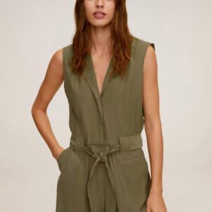 MANGO Women Solid Playsuit with Waist Tie-Ups