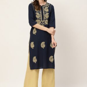 Moda Rapido Women Cotton Chikankari Embroidered Straight Kurta