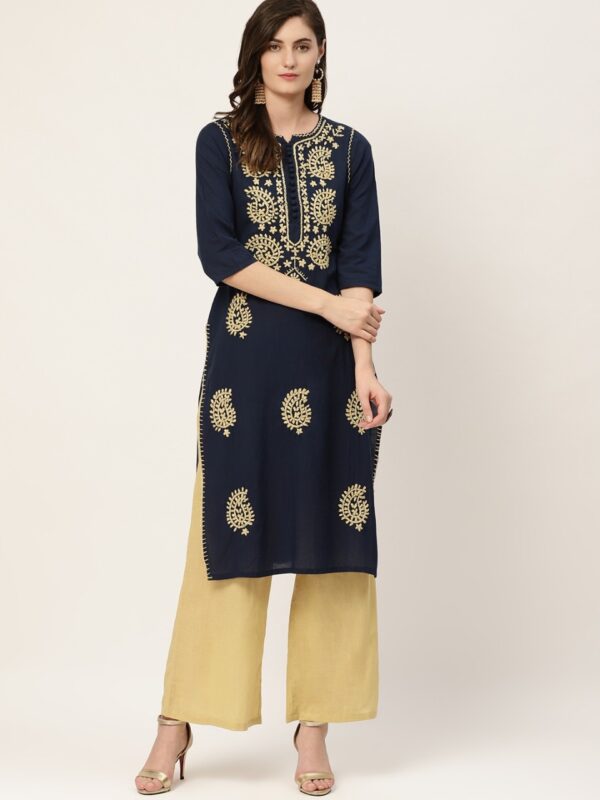 Moda Rapido Women Cotton Chikankari Embroidered Straight Kurta