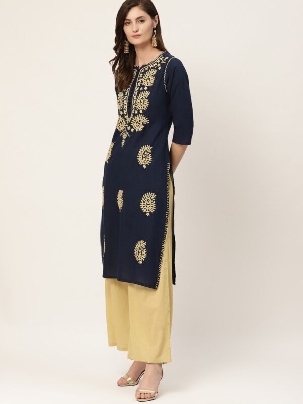 Moda Rapido Women Cotton Chikankari Embroidered Straight Kurta