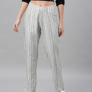 HERE&NOW Women Regular Fit Striped Regular Trousers