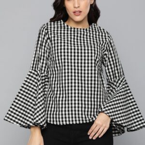 HERE&NOW Women White & Black Checked Top