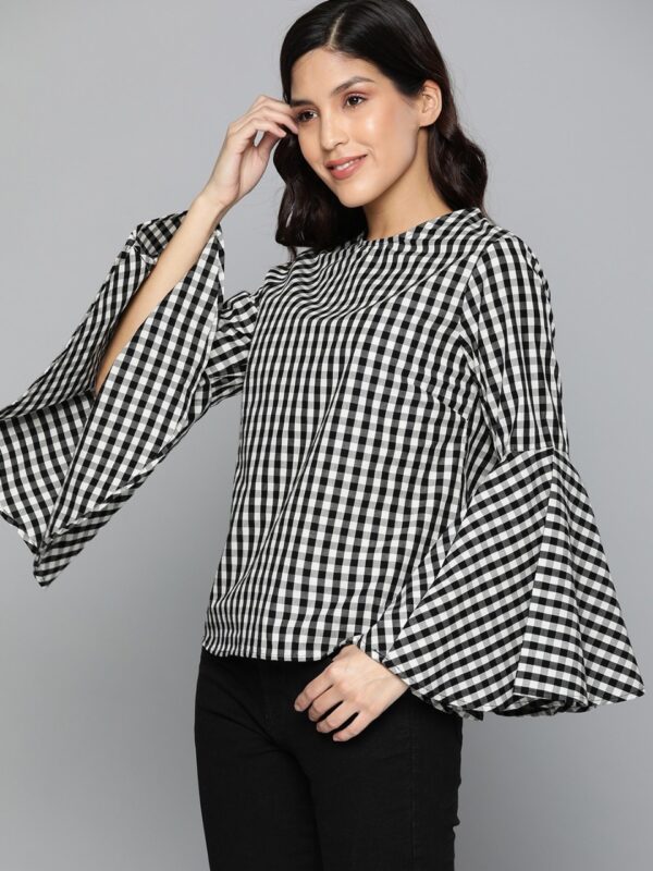 HERE&NOW Women White & Black Checked Top