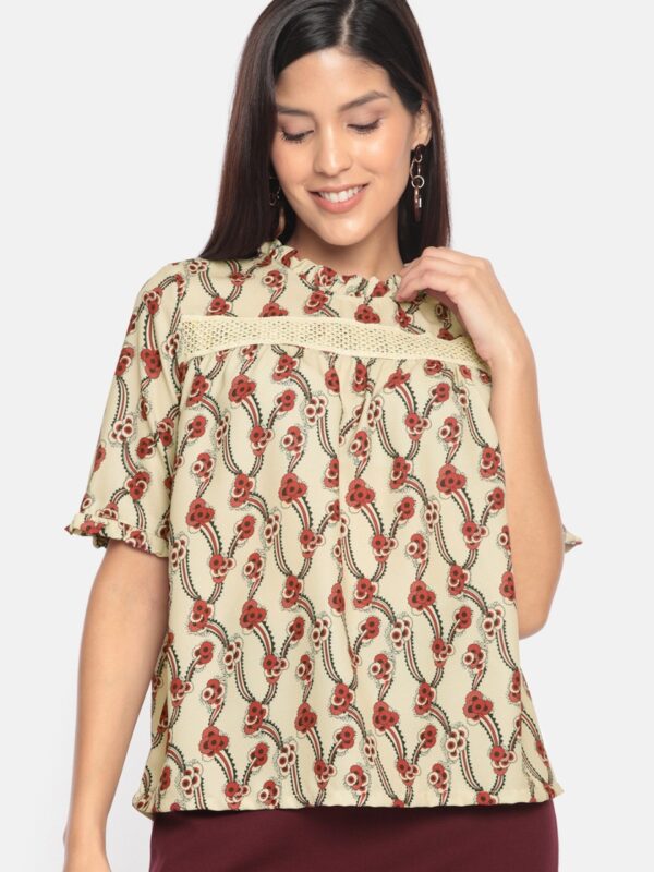 HERE&NOW Women Beige Printed Top