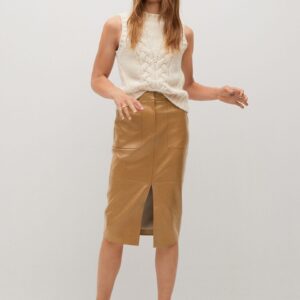 MANGO Beige Coated Pencil Skirt