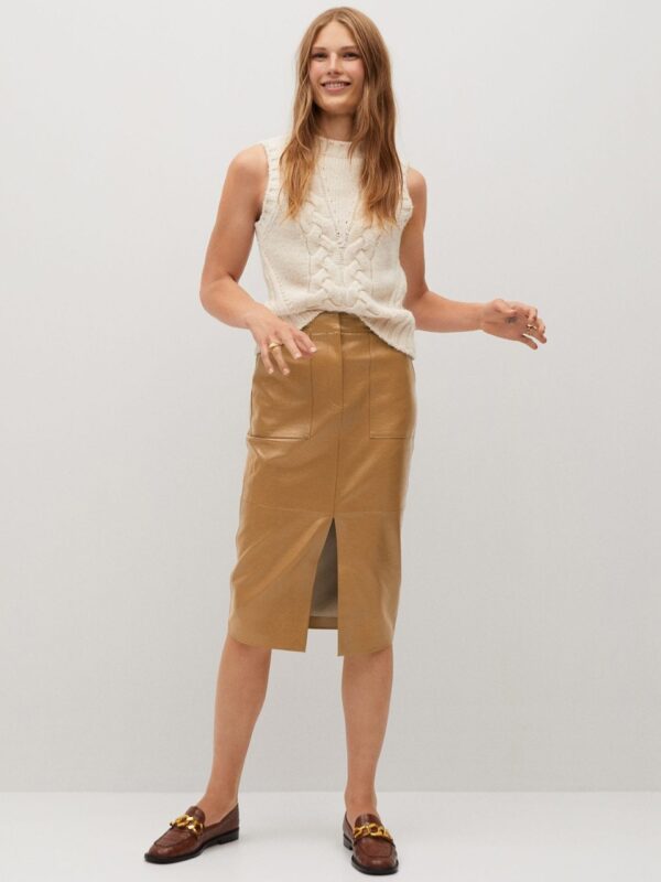 MANGO Beige Coated Pencil Skirt