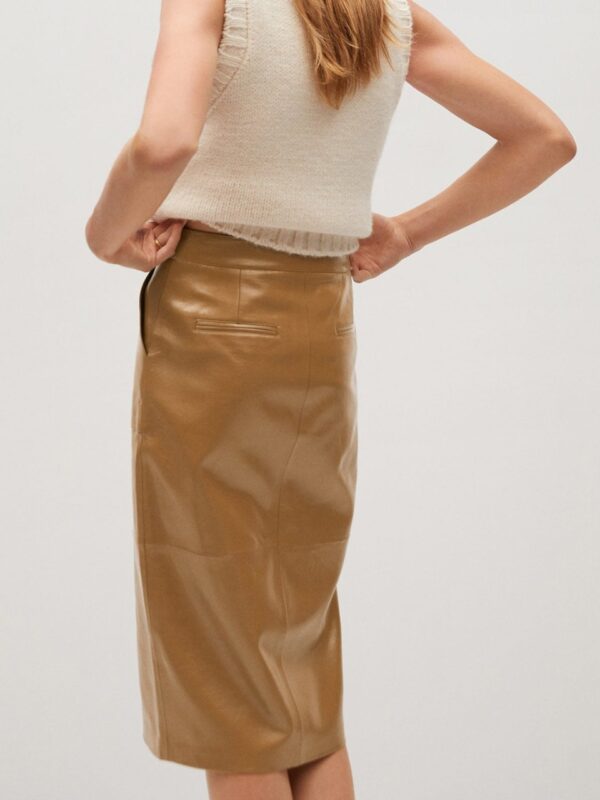 MANGO Beige Coated Pencil Skirt