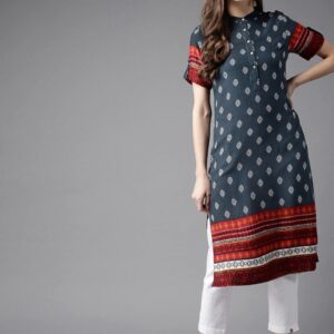 HERE&NOW Geometric Printed Viscose Kurta