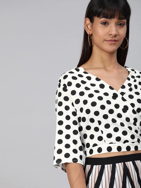 HERE&NOW Women Printed Wrap Crop Top with Back Tie-Up Detail