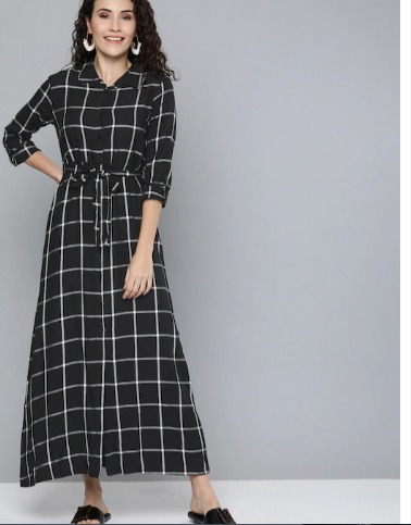 HERE&NOW Women Checked Maxi Dress