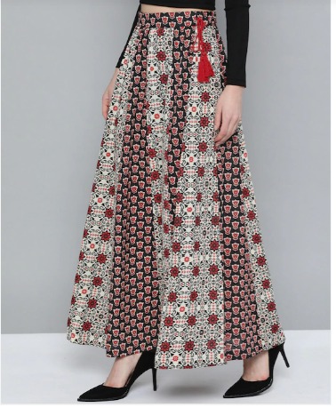 HERE&NOW Women Ethnic Motifs Printed Pure Cotton Panelled Maxi Skirt