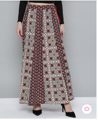 HERE&NOW Women Ethnic Motifs Printed Pure Cotton Panelled Maxi Skirt