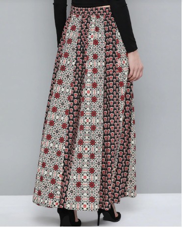 HERE&NOW Women Ethnic Motifs Printed Pure Cotton Panelled Maxi Skirt